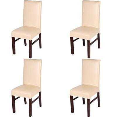 Jinzio Dining Chair Covers, Solid Pu Leather Waterproof Stretch Dining Chair Protctor Cover Slipcover (4, Champagne)