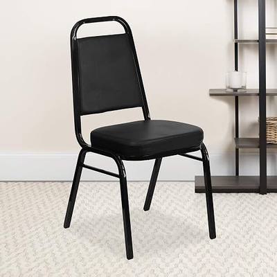 EMMA + OLIVER Trapezoidal Back Vinyl Stackable Banquet Chair, Multipurpose Stacking Chair with Padded Seat and Back, Black
