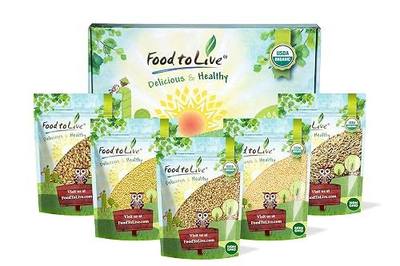 Food to Live Organic Grains in a Gift Box - Amaranth Seeds, Hulled Barley, Buckwheat Groats, Rye Berries, and Millet Seeds