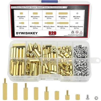 DYWISHKEY 320 Pieces Male Female Hex Brass Spacer Standoff Screw Nut Assortment Kit (M2.5)