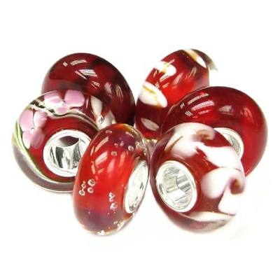 6pcs Sterling Silver Colorful Round European Style Glass Bead Charm Bundle