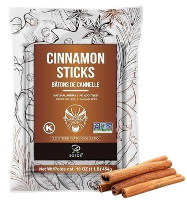 Soeos Cinnamon Sticks, 16 oz (454g), 3.5" Length, 100% Raw, Non-GMO, Kosher Certified, Whole Cinnamon Sticks Seasoning Spice for Coffee, Baking, Cooking and Beverages