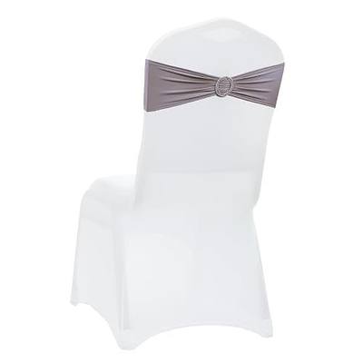VDS - Silver Grey | Spandex Chair Sashes Bows | 100 PCS | Stretch Elastic Banquet Universal Folding Chair Band Tie with Silver Buckle Slider for Wedding Party Conference Celebration Event Decoration