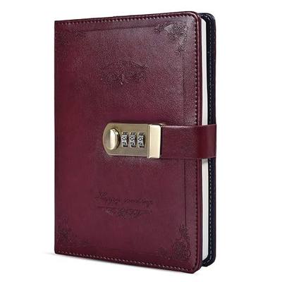 ARRLSDB Lock Diary Leather Locking Journal Writing Notebook Vintage Lock Personal Privacy Diary (Wine Red)