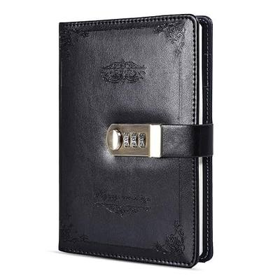 ARRLSDB Digital Password Journal with Lock, PU Leather Combination Lock Journal (Combination Lock Diary) A5 Password Notebook Retro Privacy Journals Locking Personal Diary (Black)