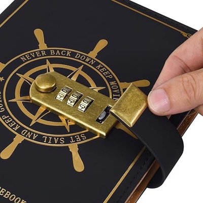 ARRLSDB PU Leather Journal with Lock, A5 Size Diary with Combination Lock (Journal with Combination Lock) Password Notebook Locking Student Diary Notepad (Black)