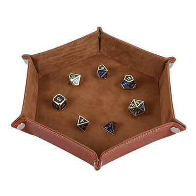 Dice Tray 12 Inch Dice Rolling Tray Folding Dice Tray Holder for RPG DND Table Games Double Sided PU Leather Tray (Camel)