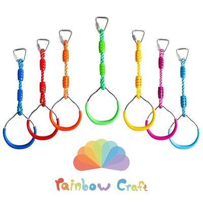Rainbow Craft 7-Pack Colorful Ninja Rings - Gymnastic Ring, Swing Bar Ring, Monkey Rings for Backyard Ninja Warrior Obstacle Slackline Kits