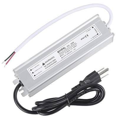 LED Driver 60 Watts 24V DC Low Voltage Transformer, Waterproof IP67 LED Power Supply, Adapter with 3-Prong Plug 3.3 Feet Cable for Any 24V DC led Lights, Computer Project, Outdoor Light
