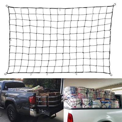 LIAOYUAN Bungee Cord Truck Nets, 70"x48" Heavy Duty Truck Bed Net, Bungee Cargo Net, Max Stretches to 140"x95" with 14 pcs Tangle-Free D Clip Carabiners Hooks, 1/5" Cord Dia, fit Universal Truck Bed