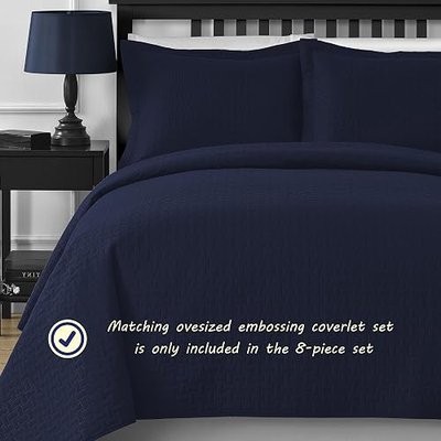 | 5-Piece Comforter Set | Microfiber Bedding | Queen | Frame – Navy Blue | 1 Comforter, 2 Pillow Cases, 1 Square Decorative Pillow & 1 Rectangle Decorative Pillow | Microfiber | Modern