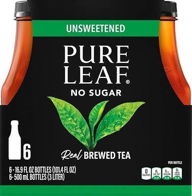Pure Leaf Unsweetened Tea, 16.9 Fl Oz (Pack of 6)