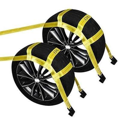 Tow Dolly Basket Straps with Flat Hooks (2 Pack) Yellow Car Wheel Straps Universal Vehicle Tow Dolly Strap System Fits 15"-19" Tires Wheels 10000 lbs Working Capacity