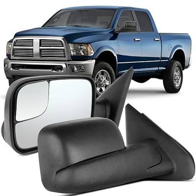 OCPTY Pickup Towing Mirrors Pair Replacement For Dodge 1998-2002 Heated | Power Adjusted,No Turn Signal Light,Black Cap Housing,Manual Folding And Flip Up,Extended For Wider Blind-Spot Visibility