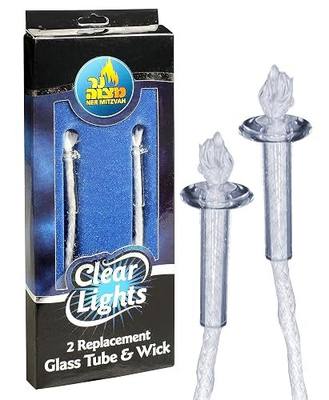 Ner Mitzvah Replacement Wicks for Glass Paraffin Shabbat No Mess and Premium Quality Candle Holder Cup with Glass Tubes (Pack of 2)