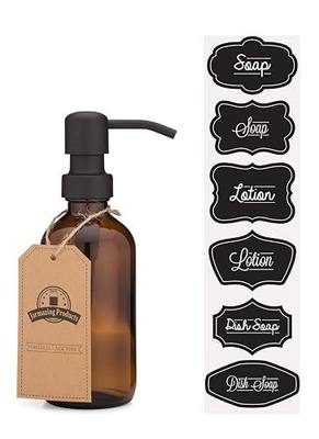 Small Amber Glass Jar Soap and Lotion Dispenser with Matte Black Pump - 8 oz - by Jarmazing Products