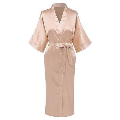 DandyChic Women's Robe Pure Long Kimono Robes Lightweight Silky Sleepwear V-Neck Calf-Length Bathrobe