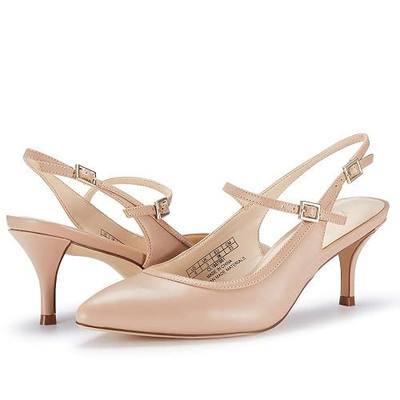 JENN ARDOR Mid Kitten Heels Stiletto Pumps Pointed Toe Slingback Dress Sandals Low Heels Ankle Strap Wedding Party Pumps
