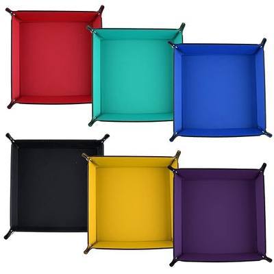 SIQUK 6 Pieces Dice Tray PU Leather Dice Rolling Tray Folding Square Holder for Dice Games, 6 Colors