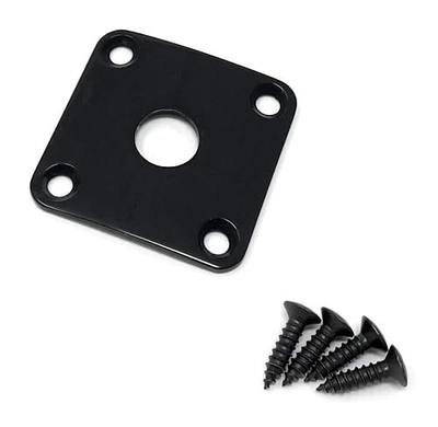 Black Metal Jack Plate compatible with Gibson Les Paul Guitar Square Curved with Screws JPS30-BLK
