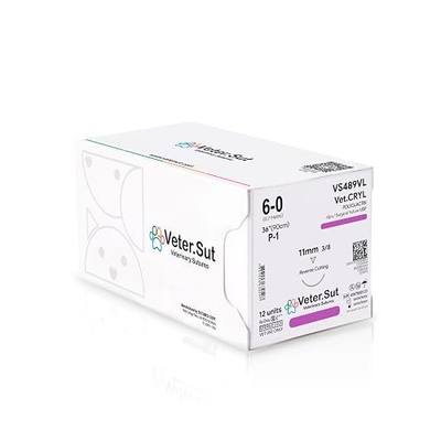 VeterSut VetCRYL Absorbable Polyglactin Surgical Suture USP Size 6-0, 3/8 11mm Reverse Cutting Needle, 36 Inches (90 cm), 12 Count, Veterinary Use