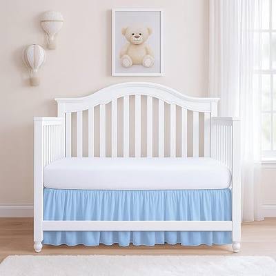Rajlinen Ruffled Crib Bed Skirt, Microfiber, Dust Ruffle with Split Corners, 14" Drop, Nursery Toddler Bedding for Baby Boys or Girls, Light Blue