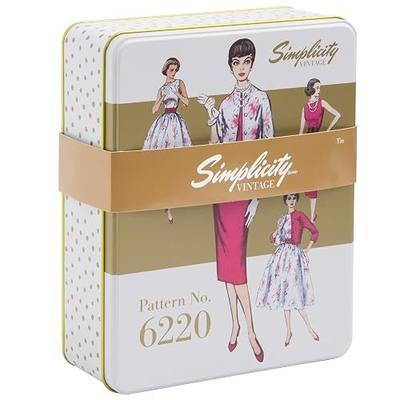 Simplicity Vintage 1950's Fashion Polka Dot Sewing Storage Tin Box, 6.75'' x 8.75'' x 2.75''