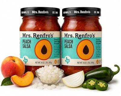 Mrs. Renfro's Peach Salsa, Mild, 16 oz Jars (Pack of 2) – Gluten Free Sweet & Mild Peach Tomato Salsa – Gourmet Fruit Salsa for Tortilla Chips, Tacos, Grilled Chicken, Pork, Fish & Appetizers