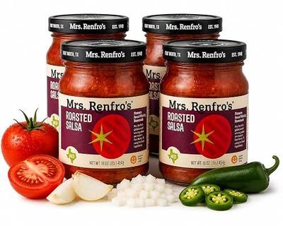Mrs. Renfro's Roasted Salsa – Fire-Roasted Tomato Salsa, Medium Heat, Gluten-Free Dip & Cooking Sauce for Chips, Tacos, Burritos, Nachos, Eggs & Mexican Recipes – 16 oz Jars (Pack of 4)