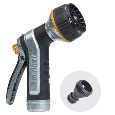 Melnor 65020-AMZ Metal Multi-Pattern Hose Nozzle with Rear Trigger Grip, 7 Spray Patterns, Heavy-Duty Metal Construction, Quick Connect Adapter, Black, Orange