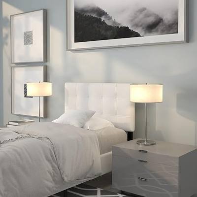 EMMA + OLIVER Quilted Tufted Upholstered Twin Size Headboard in White Fabric