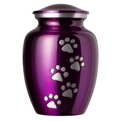Ottillie Paws Legacy Series Pet Urn for Dogs, Handmade Aluminum Memorial Cremation Urn (Large - Pets up to 115 lbs, Deep Violet, Vertical Pewter Paws)