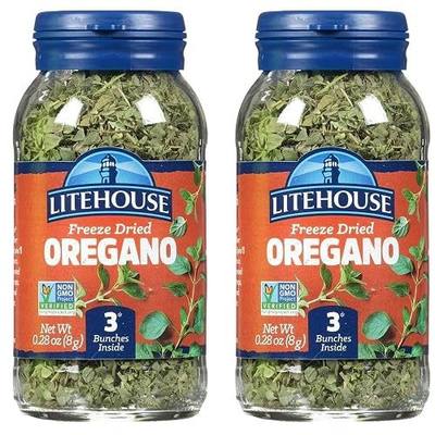 Litehouse Freeze Dried Oregano - Substitute for Fresh Oregano, Gluten Free, Vegetarian, Keto, Non-GMO, No Refrigeration Required, Seasonings for Cooking - 0.28 Ounce, 2-Pack | Freeze dried oregano for pizza, pasta, sauces, soups, marinades and everyday home cooking.