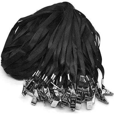 Beebel Black Lanyards 100 Pack Nylon Flat Badge Lanyard Bulldog Clip for Id Badge Name Tags