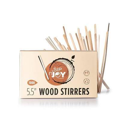 Wood Coffee Stirrers Stir Sticks - 1,000 Biodegradable Disposable Wooden Beverage Mixer with Round Ends, Made with Natural Birch Wood, Eco-Friendly BPA Free Swizzle Drinks Sticks (5.5 Inch)