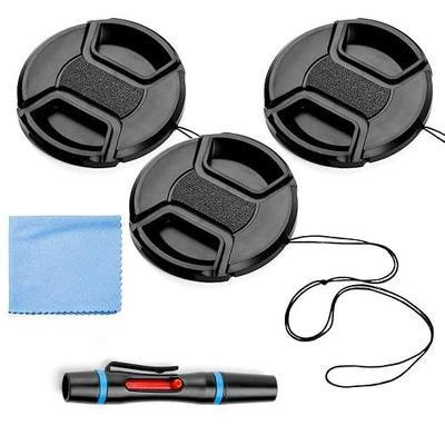 49mm Lens Cap Bundle, 3 Pack Universal Snap on Front Centre Pinch Lens Cover Set with Microfiber Lens Cleaning Cloth for Canon Nikon Sony Olympus DSLR Camera + Camera Lens Cleaning Pen