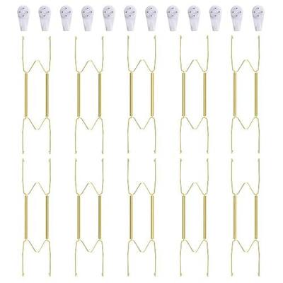 10 Piece Plate Hangers, 10 Inch Invisible Brass Wall Plate Hangers, Comes with 12 Piece Wall Hooks for Decorative Plates