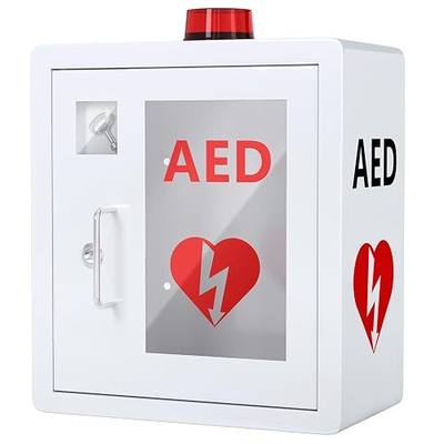 AED Defibrillator Wall Mounted Cabinet, Metal Steel Plate Storage Cabinet with Alarm and Light, fits All Brands Cardiac Science, 14.2'' x 7.9'' x 15.8''