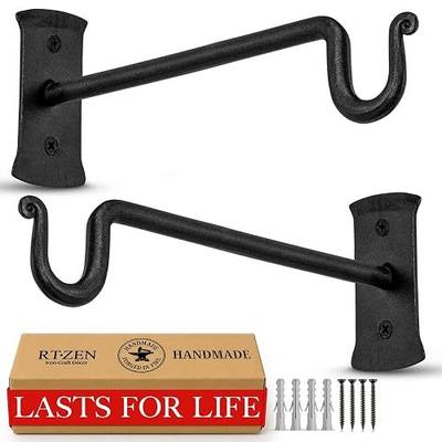 RTZEN Plant Hangers Outdoor or Indoor - Wrought Iron Metal Hanger Indoor Hook - Heavy Duty Wall Bracket Hooks for Hanging Plants Baskets Lanterns Bird Feeders - 2 Pack (Black Shepherds Hooks 7.5")
