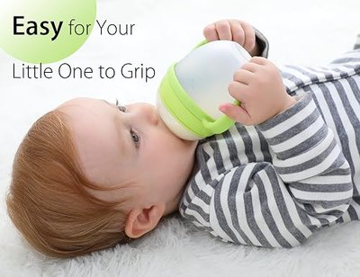 CHUBBIEE Baby Bottle Handles for Comotomo 5oz & 8oz, Ergonomic Non-Slip Grips for Self-Feeding, BPA-Free PP Trainer Accessories, Green, 2-Pack