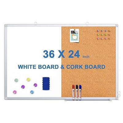 Magnetic White Board and Cork Board Combo, 36 X 24 inches Whiteboard Bulletin Combination Board, Wall Mounted Dry Erase Message Board for Home, School and Office