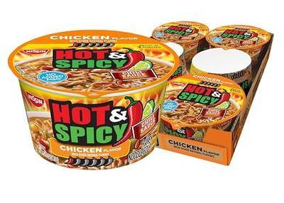 Nissin Hot & Spicy Ramen Noodle Soup, Chicken, 3.32 Ounce (Pack of 6) | Bold and spicy flavor for a kick of heat in every bite