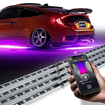 OPT7 Aura Pro RGB Aluminum Car Underglow Kit with App & Remote Control | Waterproof Rigid Light Bars, Multicolor Music Sync Lighting, Neon Accent Underbody Lights, Exterior Car Gifts, 12V