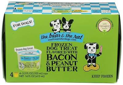 The Bear And The Rat Frozen Dog Ice Cream Cups, Bacon Peanut Butter Flavor, Human Grade Frozen Dog Treats with Prebiotics & Digestive Enzymes, Gut Health Support, 4-Pack Pup Cups