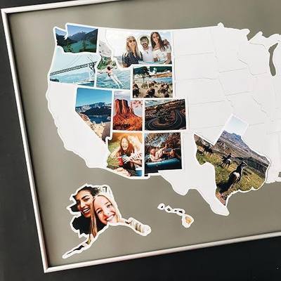 1DEA.me USA Photo Map – 50 States Travel Map – Easy to Use, Built to Last | Includes Secure Photo Maker – 24 x 36 in, Durable Vinyl – Personalized Gift for Couples & Travelers – Unframed, Gray