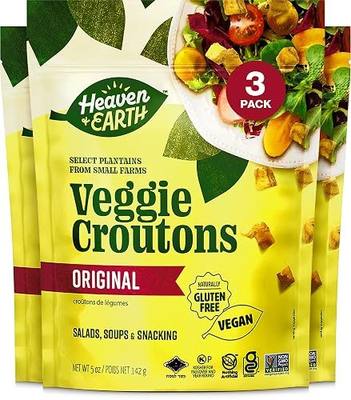 Heaven & Earth Veggie Croutons, 5oz (3 Pack) Gluten Free, Made from Plantains, Nothing Artificial, Great for Salads, Soups & Snacking!
