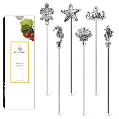 Homestia Ocean Cocktail Picks 6PCS, 4.7" Stainless Steel Marine Life Martini Picks, Sea Turtle Starfish Seahorse Octopus Shell Fish Drink Skewers for Cocktails Olives Appetizers