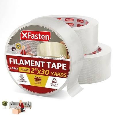 XFasten Filament Duct Tape, Transparent, 2 Inches x 30 Yards (3-Pack), Extreme Fiberglass Reinforced Cross Strapping Tape