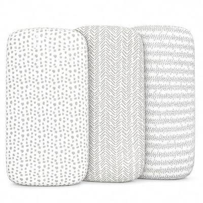 Bassinet Sheets, Universal Fit 33 x 17, Soft Gray-White, 3 Pack | Fitted Bassinet Mattress Sheets, For Baby Boys & Girls, Compatible with Halo BassiNest, Graco, Baby Delight & More