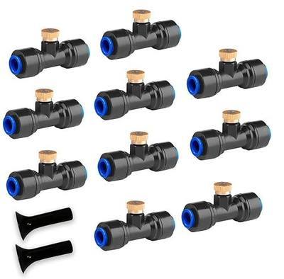 HOMENOTE 10 Pack Brass Misting Nozzles for Outdoor Cooling System | Mister Replacement Nozzles Tee and Plugs for 1/4" Tubing, Misting System Accessories for Patio, Garden, Greenhouse